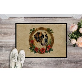 Caroline's Treasures DAC2420JMAT Saint Bernard Christmas Flowers Doormat Front Door Mat Indoor Outdoor Rugs for Entryway, Non Slip Washable Low Pile, 24H X 36W