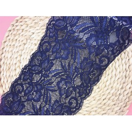 15CM Width Europe Floral Pattern Elastic Nylon Lace Trim,Curtain Tablecloth Slipcover Bridal DIY Clothing/Accessories.(4 Yards in one Package) (Navy Blue)