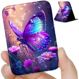 ACWDMKH Pocket Mirror for Women,Small Compact Mirror for Purse Handbag Portable Ultra Thin Square Folding for Girls/Mom/Mother/Men Gift,Cute Travel Accessories for Women,Glitter Butterfly Purple