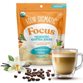 Four Sigmatic Vanilla Focus Mushroom Coffee Latte Plant-Based Organic Instant Latte with Lion’s Mane Mushroom for Focus and Mental Clarity Made With Just 6 Organic Ingredients 4.23 oz Bag