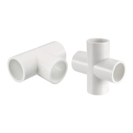 sourcing map PVC Pipe Fitting, 4 Way Cross 6Pcs, T-Shaped 5Pcs, 20mm Socket, PVC Furniture Fittings White