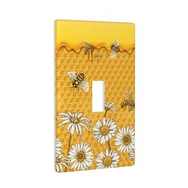 Cute Honey Queen Bee Farmhouse Rustic Sunflower Decor Print Light Switch Plate Cover Plastic Wall Plates (Single Gang Toggle Switch)