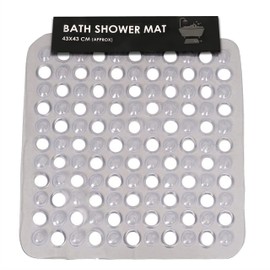 SUL Square Shower Mat Anti Slip,Anti Mould, Machine Washable Bath Mat For Walk In Shower Tray, Bathtub Shower Mats NonSlip Drain Holes Suction Cups,Latex Free Durable Resistant Size43cmx43cm (CLEAR)