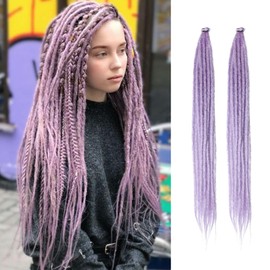 SAVASANA 24 Inch Dreadlock Extensions 20 Strands Boho Style Crochet Hair Dreads Synthetic Single Ended Hippie Loc Hair Extensions Light Purple Handmade Crochet Braids for Women & Men
