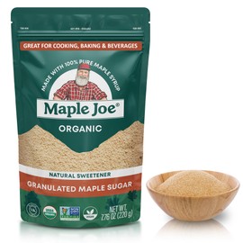 Maple Joe Organic Maple Sugar Granulated, Made With 100% Grade A Organic Maple Syrup. Powdered Maple Sugar For Cooking & Baking. White Or Brown Sugar Substitute. Fat-Free, Non-GMO, Gluten Free & Vegan. 7.8 oz /220g