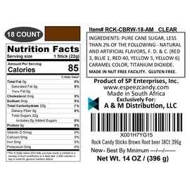 Extra Large Rock Candy Sticks: 18 Root Beer Lollipop - Brown Rock Candy Sticks - Individually Wrapped - Espeez Rock Candy Sticks for Candy Buffet, Birthdays, Weddings, Receptions and Baby Shower