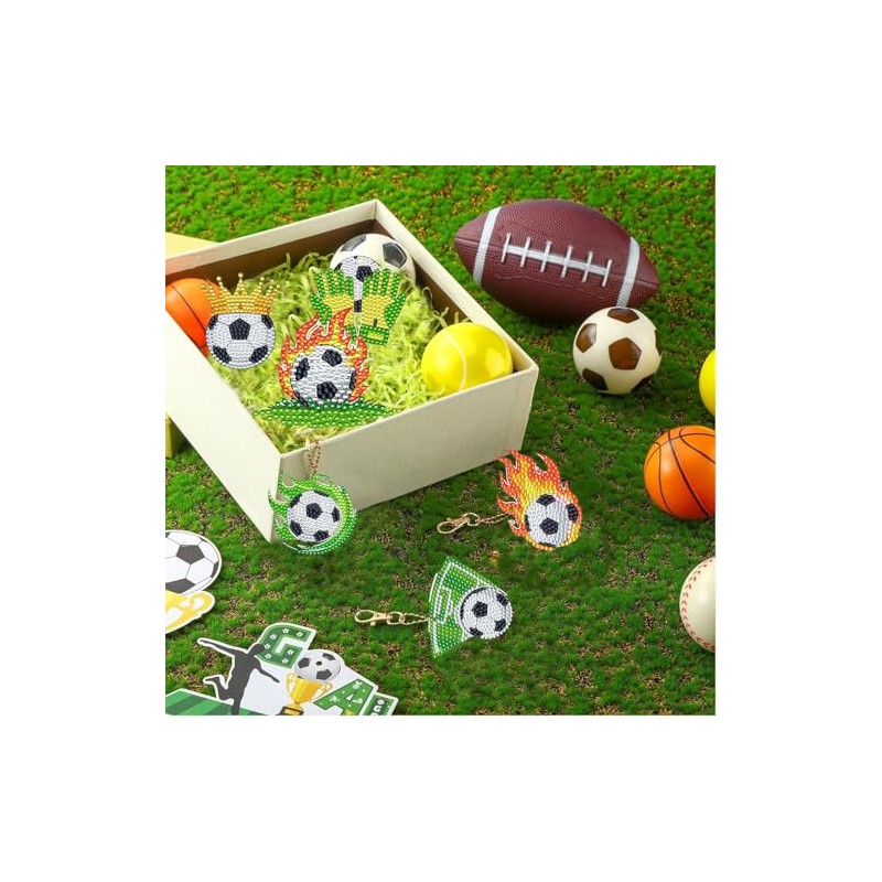 12 Pcs Soccer Diamond Art Keychains Kit for Decor and