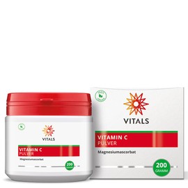 Vitals - Vitamin C Powder Buffered, 200 g (Magnesium Ascorbate). 100% Vegan. No additives with 1800 mg vitamin C and 130 mg magnesium per measuring spoon.