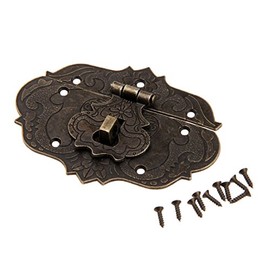 Dophee 1Pc 3.39"x2.52" Antique Embossing Decorative Brass Hasp Clasp Latch Lock with Screws for European Style Jewelry Trinket Box Decoration