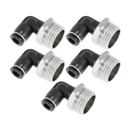 Motoforti Push to Connect Air Fittings 1/4" 90 Degree Air Line Quick Joint Plastic Metal 1/2" BSPT 5Pcs Black Silver Tone