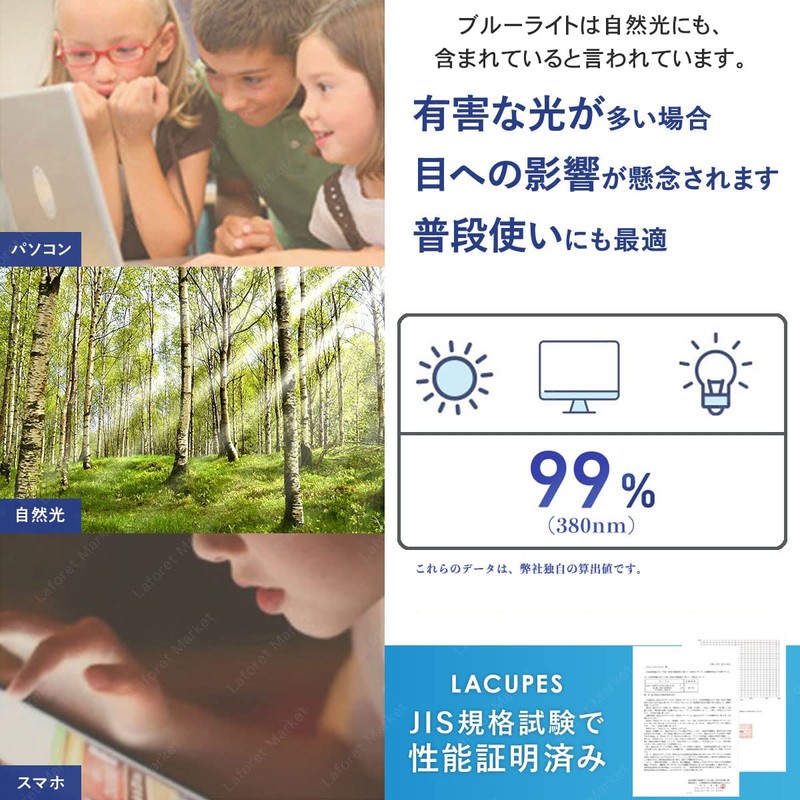 LACUPES Blue Light Cut PC Glasses, JIS Inspected Non-Prescription for