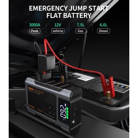 Portable Jump Starter with Air Compressor 3500A Peak with 150PSI Tire Inflator, Jump Box for 12V Car Battery Power Booster Pack (Up 8.0L Gas/6.5L Diesel Engine)