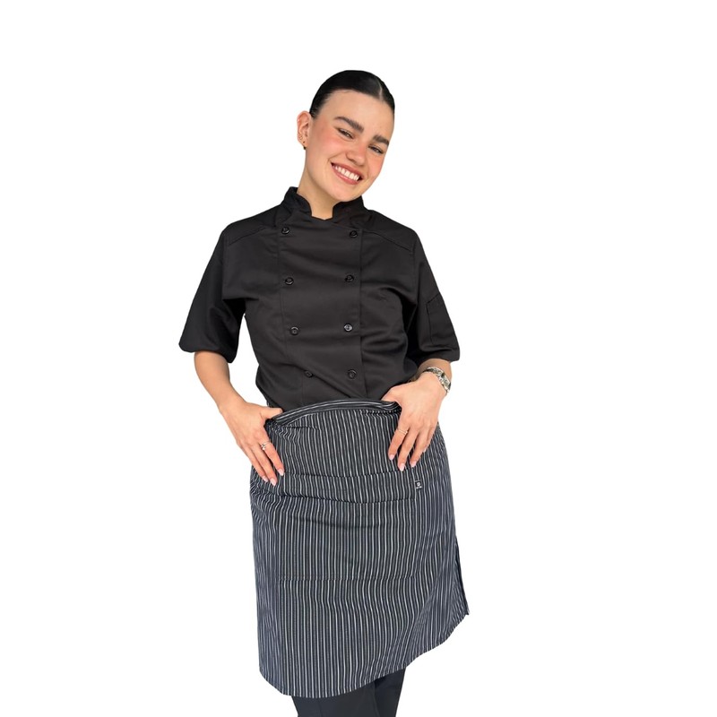 Zittro Medio Mandil/Delantal Chef (Negro con blanco, Mediano)