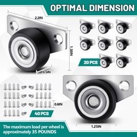 Datanly 20 Set Small Side Mount Caster Wheels 1.25 Inch Mini Low Profile Casters Mini Caster Wheels Non Swivel Rigid Casters Wheels with Screws for Wooden Furniture, Drawers, Trays, DIY Project