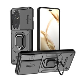 ESTH® Case for Honor 200 Pro 5G with Slide Camera Cover, Military Grade Shockproof Protective Cover with Rotatable Metal Ring Kickstand [Support Magnetic Car Mount], Black