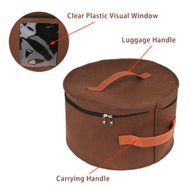 VanlonPro Large Hat Storage Box for Women & Men, 16" D x 10" H Hat Box Organizer，Foldable Round Travel Hat Boxes with Dustproof Lid, Stuffed Toy Storage Bin Bag (Coffee)