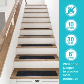 LifeGrip Anti Slip Traction Treads (10-Pack), 6 inch X 30 inch, Best Grip Tape Grit Non Slip, Outdoor Non Skid Tape, High Traction Friction Abrasive Adhesive for Stairs Step, Black (6" X 30" X 10P)