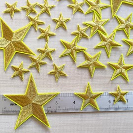 Zlettery 30pcs Gold Star Iron on Patches, 3 Sizes Star Embroidered Patches for Clothing, Jackets, Hats,Backpacks, Jeans