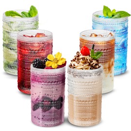 Florvani 12 Oz Hobnail Drinking Glasses Set of 6 - Clear Multipurpose Glassware Sets, Decorative & Stylish Glasses Drinking Set for Bar, Kitchen, Cocktail Glassware, Garden - Made In China