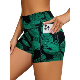 SHEKINI Women High Waisted Swim Shorts Modest Tankini Swimsuits Bottom Tummy Control Board Beach Shorts M,Printed Style 2