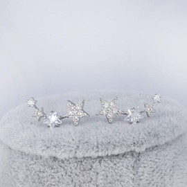 QUKE 925 Sterling Silver Star Shape Clear CZ Crystal Climber Ear Vine Earring For Girls Woman
