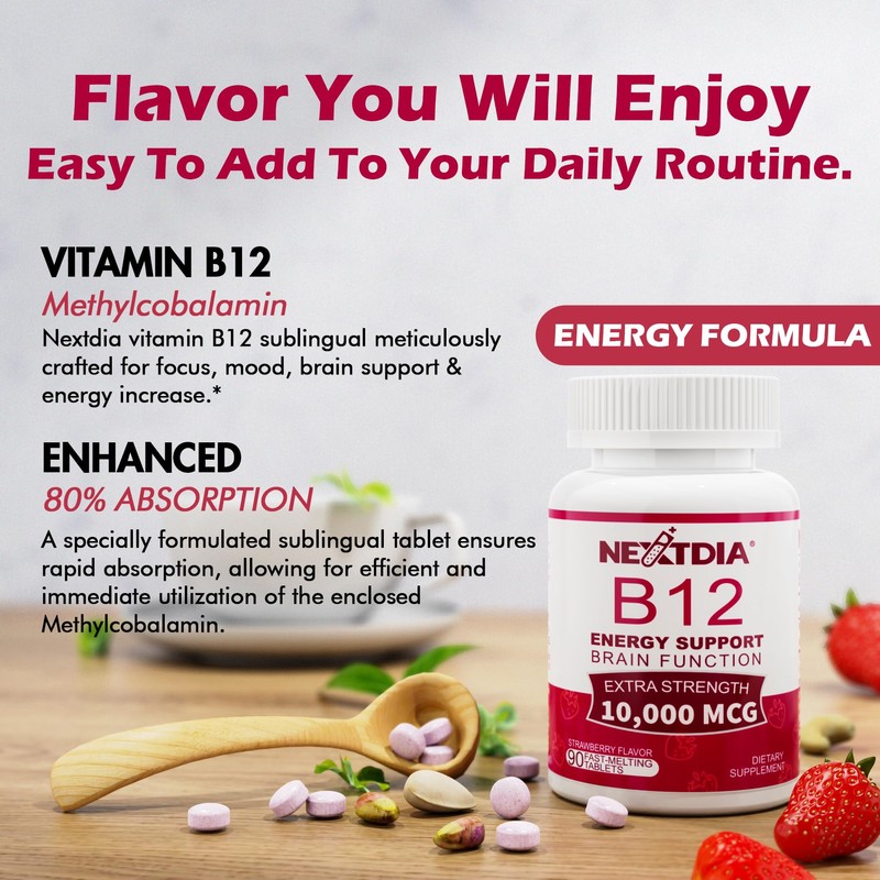 B12 Vitamins 10,000 mcg, Methylated Vitamin B12 Sublingual - Energy
