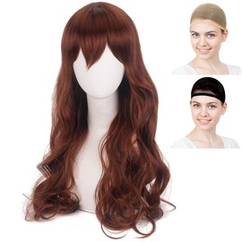 CaseEden Cosplay Wig, Hori-san and Miyamura-kun Kyoko Hori, Long Wavy Hair, Brown, White Merche Wig Net, Set of 2