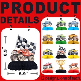12 Pack Monster Truck Table Decorations - Monster Truck Party Decorations for Kids' Birthday and Baby Shower - Monster Truck Table Toppers
