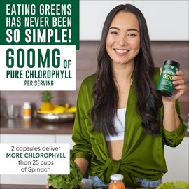 Chlorophyll Capsules 600 mg - Natural Chlorophyll Pills for Women & Men - Highly BioAvailable Chlorophyll Supplement for Energy, Immunity, Skin + Inte