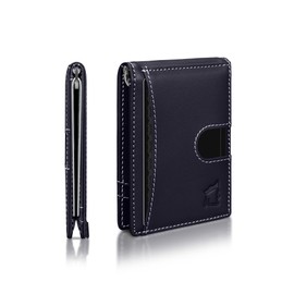 Kingly Mens Cash Clip Wallet Leather | Minimalist Wallet for Men RFID Blocking | Front Pocket Wallet Holds 12 Cards | Leather Wallet with Money Clip for Men | Slim Bifold Wallet for Men w/Pull Tab