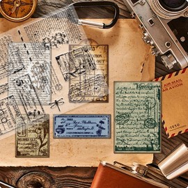 GLOBLELAND 2 Sheets Vintage Handwriting Texts Clear Stamps for Cards Making Retro Dragonfly Daisy Transparent Stamp Invoice Silicone Stamps Seal for DIY Scrapbooking Embossing Photo Album Decor