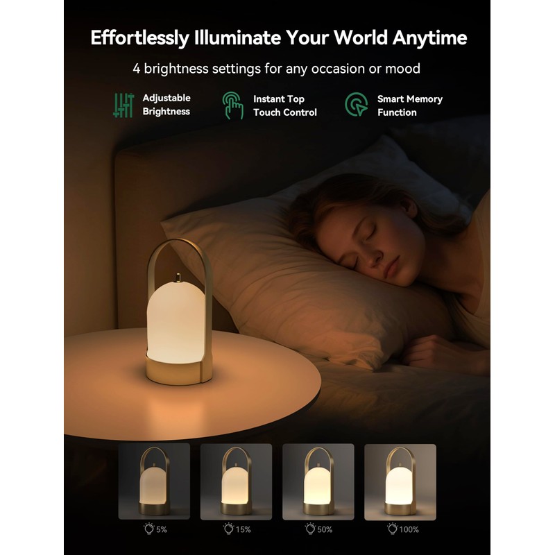 Tubicen Portable Lamp, Battery Operated Cordless Outdoor Table Lamps Rechargeable,