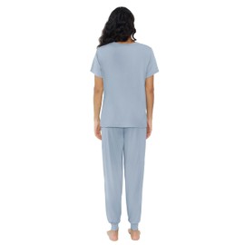 Joyaria Pajamas for Women Set Bamboo Viscose Cooling Short Sleeve Sleepwear Jogger PJ Pant Lounge Sets Dusty Blue