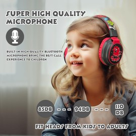 MIDOLA Kids Headphones Wireless Bluetooth Volume Limit 85dB /110dB Over Ear Foldable Headset with Mic/Wired Inline AUX Cord for Children Boy Girl School Tablet Pad Phone Cartoon Black