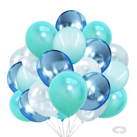 Under the Sea Balloons Party Decorations Teal Blue Clear Assorted Colors Kit-40Pcs Different Sizes Pearl Turquoise Metallic Blue,Clear Latex Baloons for Mermaid Shark Dolphin Ocean Birthday Party
