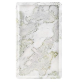 Koville African Natural Marble Perfume Tray Vanity Tray for Dresser Tops, 14"x8.5" Serving Trays for Party Buffet, Stone Tray for Bathroom Counter Decorative Trays for Decor (Bianco Palomino)