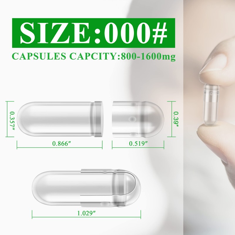 wananfu Size 000 Empty Capsules Vegetarian (1000 Count) Bundle with