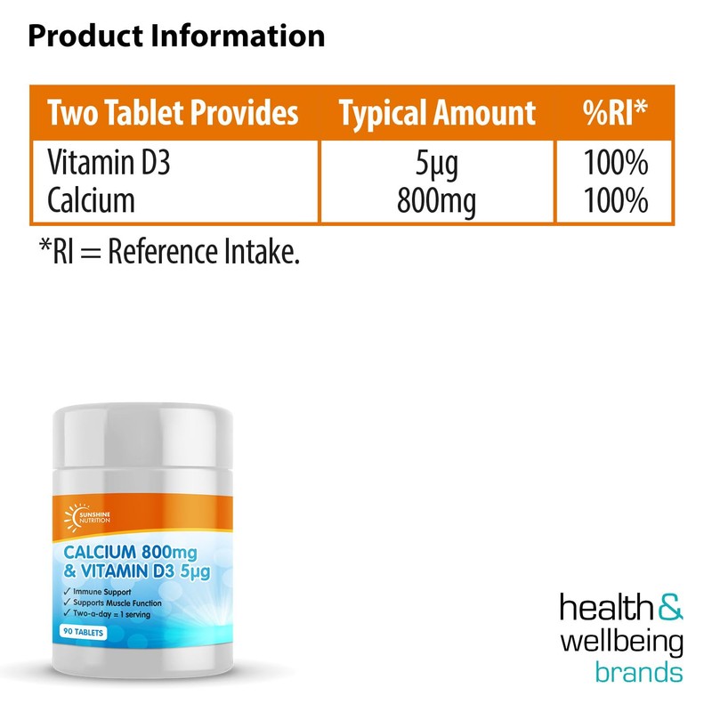 Calcium 800mg and Vitamin D3 5μg per Serving /90 Tablets