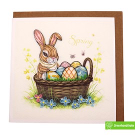 GREENHANDSHAKE Bunny’s Basket Delight, quilling art greeting card for birthday, valentine's day, mother's day, anniversary, thank you, get well, 6" x 6"