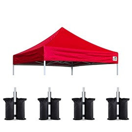 Eurmax USA Pop Up Canopy Replacement Canopy Tent Top Cover, Instant Canopy Top Cover ONLY,Bonus 4PC Pack Weight Bag (8x8, Red)