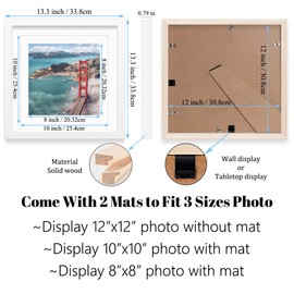 12x12 Wood Picture Frames for Wall Hanging or Tabletop,Diamond Painting Frame Baby Scan Picture Frames with 2 Mats Display 8x8 or 10x10 for Family Walls Decoration,Anniversary,Wedding,Christmas(White)