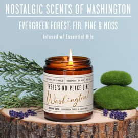 Washington Gifts, Washington Decor for Home - 'There's No Place Like Washington Candle, w/Evergreen Trees & Lush Moss I Washington Souvenirs I Washington State Gifts I 9oz Jar, 50Hr Burn, USA Made