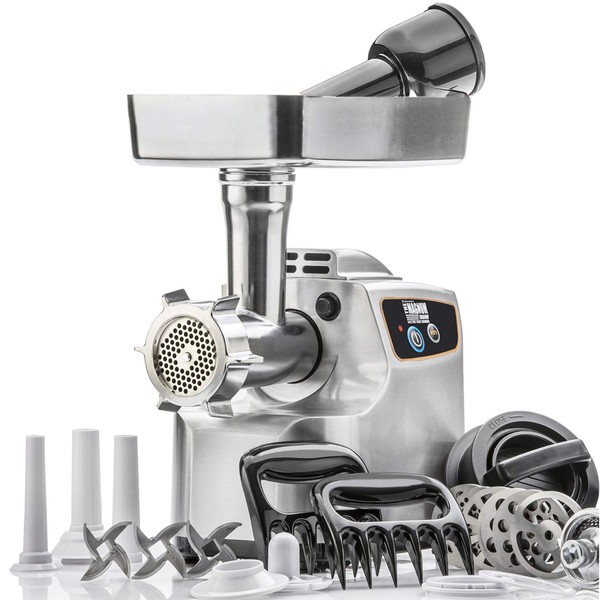 STX International"Gen 2 -Platinum Edition" Magnum 1800W Heavy Duty Electric Meat Grinder - 3 Lb High Capacity Meat Tray, 6 Grinding Plates, 3 S/S Blades, 3 Sausage Tubes & 1 Kubbe Maker & Much More!