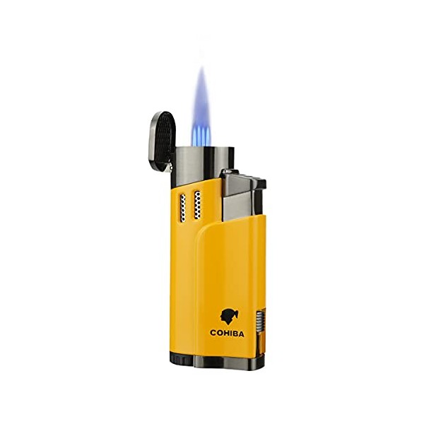 Torch Lighter with Punch 4 Jet Refillbale Lighters Windproof (Yellow)