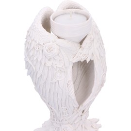 Nemesis Now Angel Wings Tea Light Holder 17cm, Resin, White, Tea Light Holder Supported by Angel Wings Sculpture, Angels Home Decor, Angel Gift, Cast in the Finest Resin, Expertly Hand-Painted
