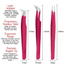 SIVOTE Pinzas de pestañas para extensiones de pestañas para volumen, aislamiento y pestañas clásicas, paquete de 3, granate
