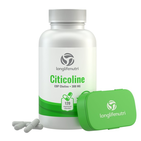 Citicoline CDP Choline 300mg - 120 Vegetarian Capsules Made in USA | Promotes Brain Function | Supports Memory Focus & Mental Clarity | Cognitive Enhancer | Attention & Learning Supplement 300 mg Pill