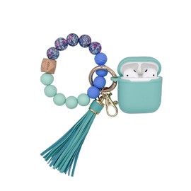 Key Chain Bracelet Wristlet Silicon Beaded Key Ring Keys Holder Bangle Bracelet with AirPod Case Compatible with AirPods 2nd 1st Generation for Women, Girls