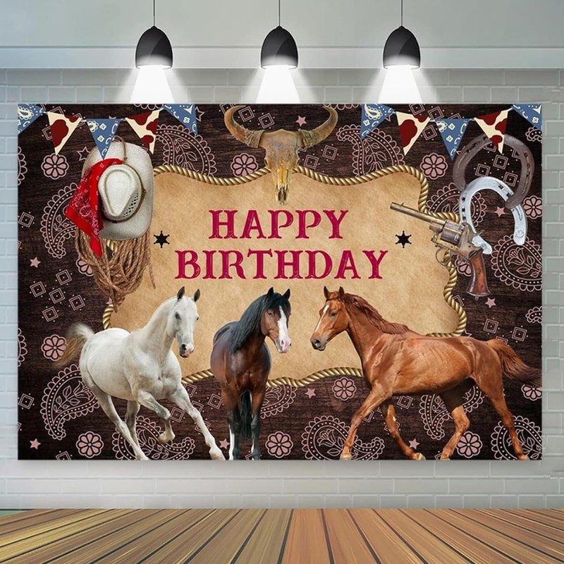 Horse Birthday Party Saddle Up Celebration Banner Decoration One Wild