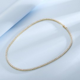 LGYIC Tennis Necklaces for Women|3MM Simulate Diamond Tennis Chain|4-Prong-Setting CZ|18k Yellow Gold Plated|Size 16 Inches